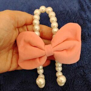 Girls Bedazzled Hangers Sued Pink Bows with Pearls (X2)